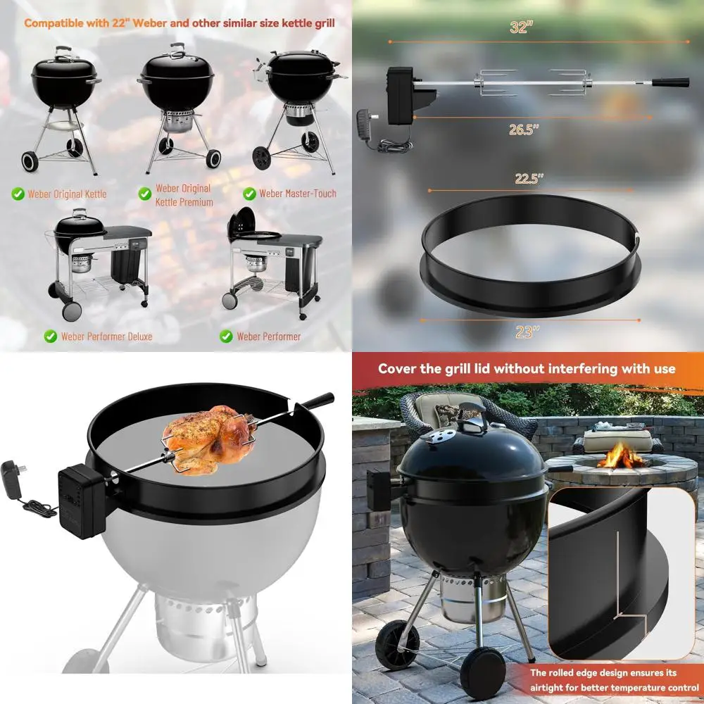 

Rotisserie Kit for 22 Kettle Grills, DC Motor Included, Compatible with Similar Size Models