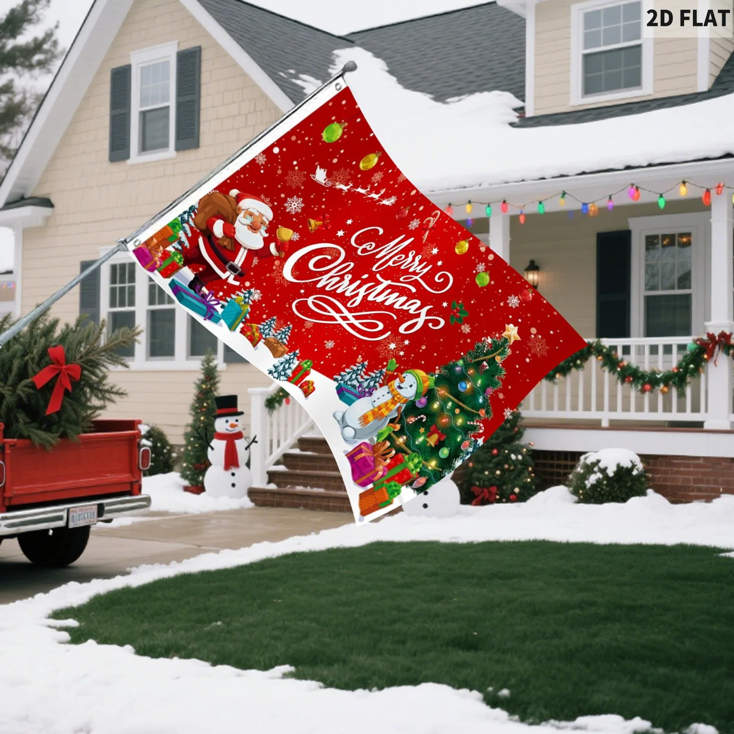 

2D Flat Christmas 3x5Ft Snowman Christmas Tree Santa Claus Merry Christmas Xmas Flag, Hanging Outdoor Flag Party Supplies