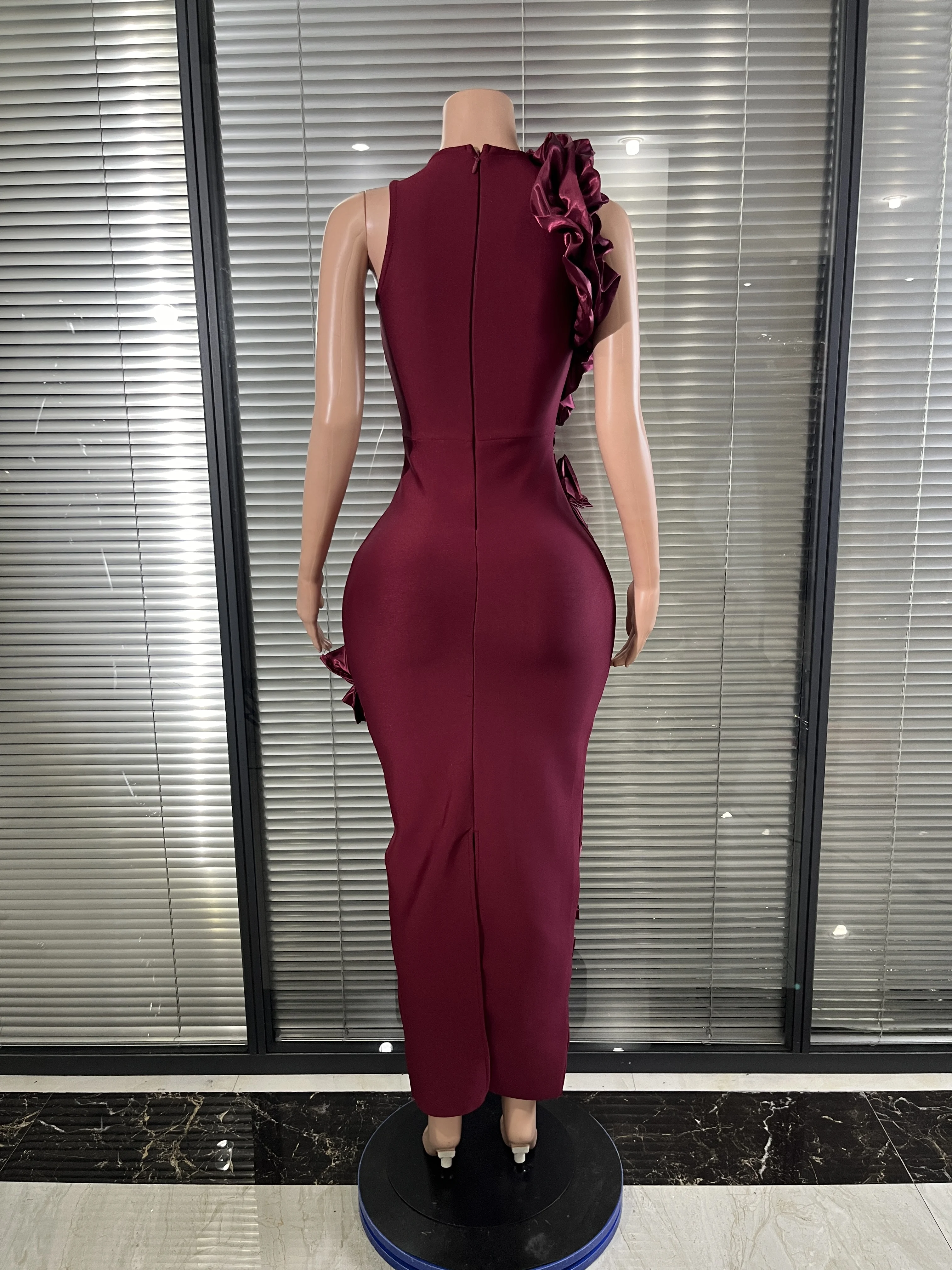 Elegant Sexy Cut Out Bodycon Flower Mini Dress Women Red Backless Dress Nightclub Celebrity Elegant Evening Party Birthday Dress