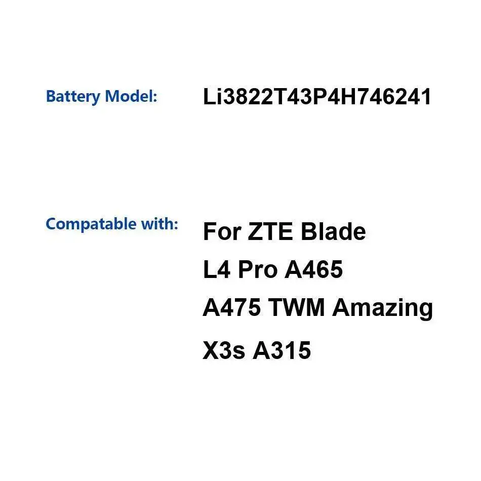 

Long-Lasting Performance For Zte Blade L4 Pro A465 A475 Twm Amazing X3s A315 2200Mah Mobile Phone Battery Li3822t43p4h746241