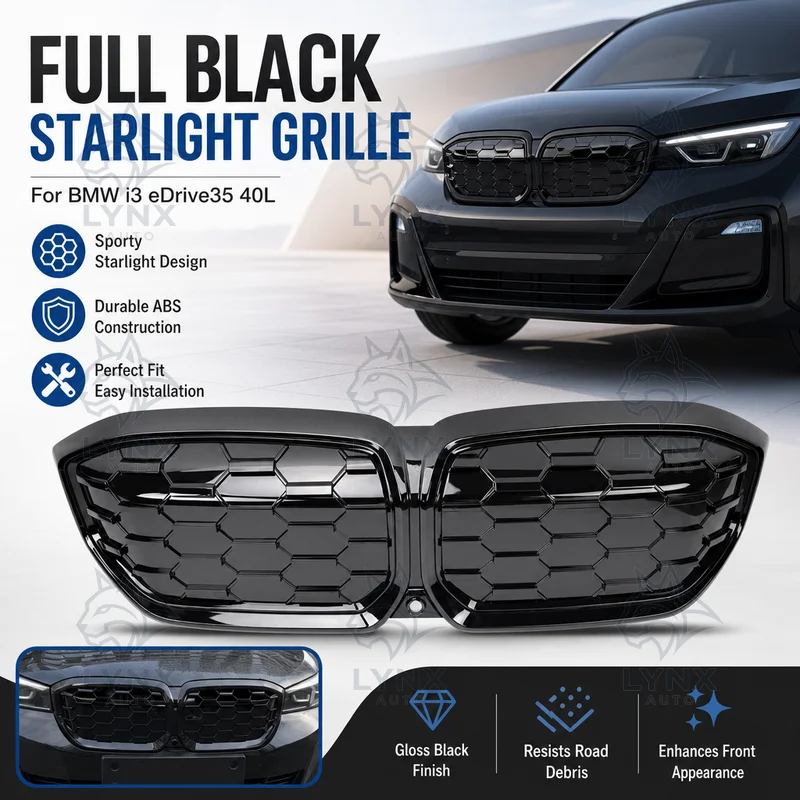 

For BMW I3 eDrive35 40L Full Black Starlight Grille Front Bumper Replacement Black Mesh Grille