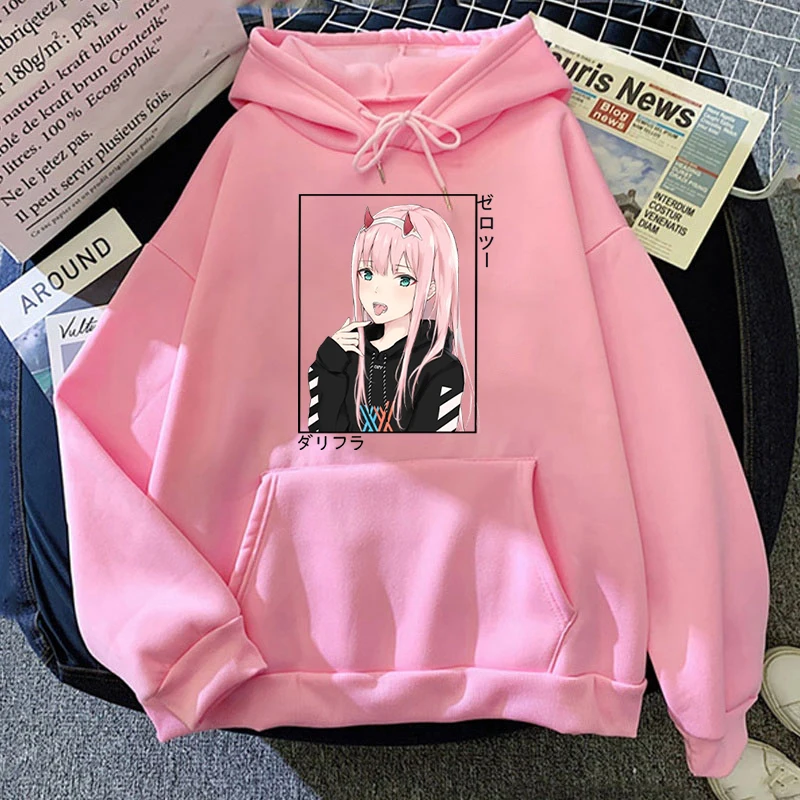 Sudadera con capucha de manga larga para mujer, suéter holgado con estampado de Anime Zero Two, moda informal de otoño e invierno