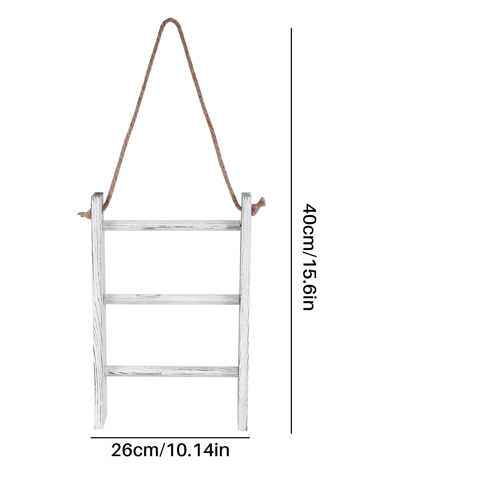 Wall-Hanging Towel Ladder Rustic Whitewashed Wood Countertop Ladder Farmhouse Decor Towels Rack With Adjustable Rope