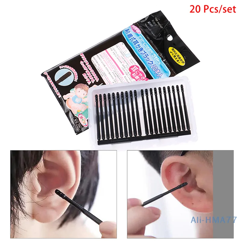 20Pc Disposable Sticky Ear Swabs Pick Spiral Tips Wax Removal Tool Cleaner Stick