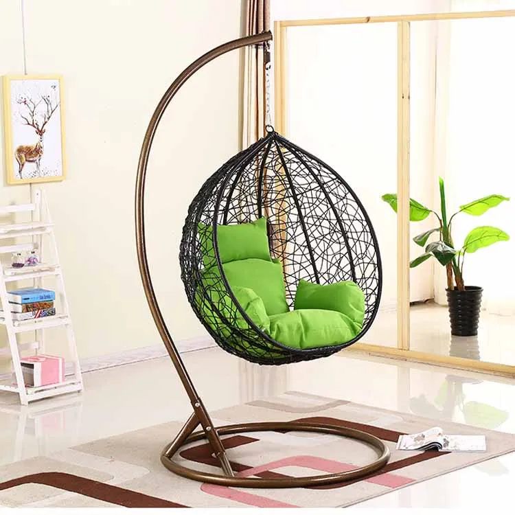 Outdoor Rattan Wicker Double Seat Hanging Egg Swing Chair With Metal Stand