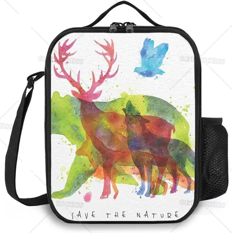 

Сумка для ланча Bear Wolfs Deers для мужчин и женщин, многоразовый Органайзер с изоляцией для животных, для офиса, работы, пикника, с ремешком на плечо