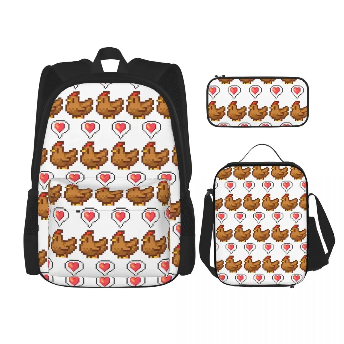 

Stardew Valley Happy Brown Chicken Backpacks Boys Girls Bookbag Students School Bags Rucksack Lunch Bag Pen Bag Three-Piece Set