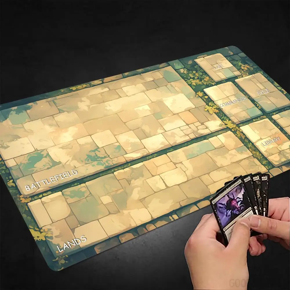 Retro Stone Brick Pattern Theme MTG Playmat Magic Card Mat with Stitched Edge Non-Slip Tabletop Playmat Board Game Mat for TCG