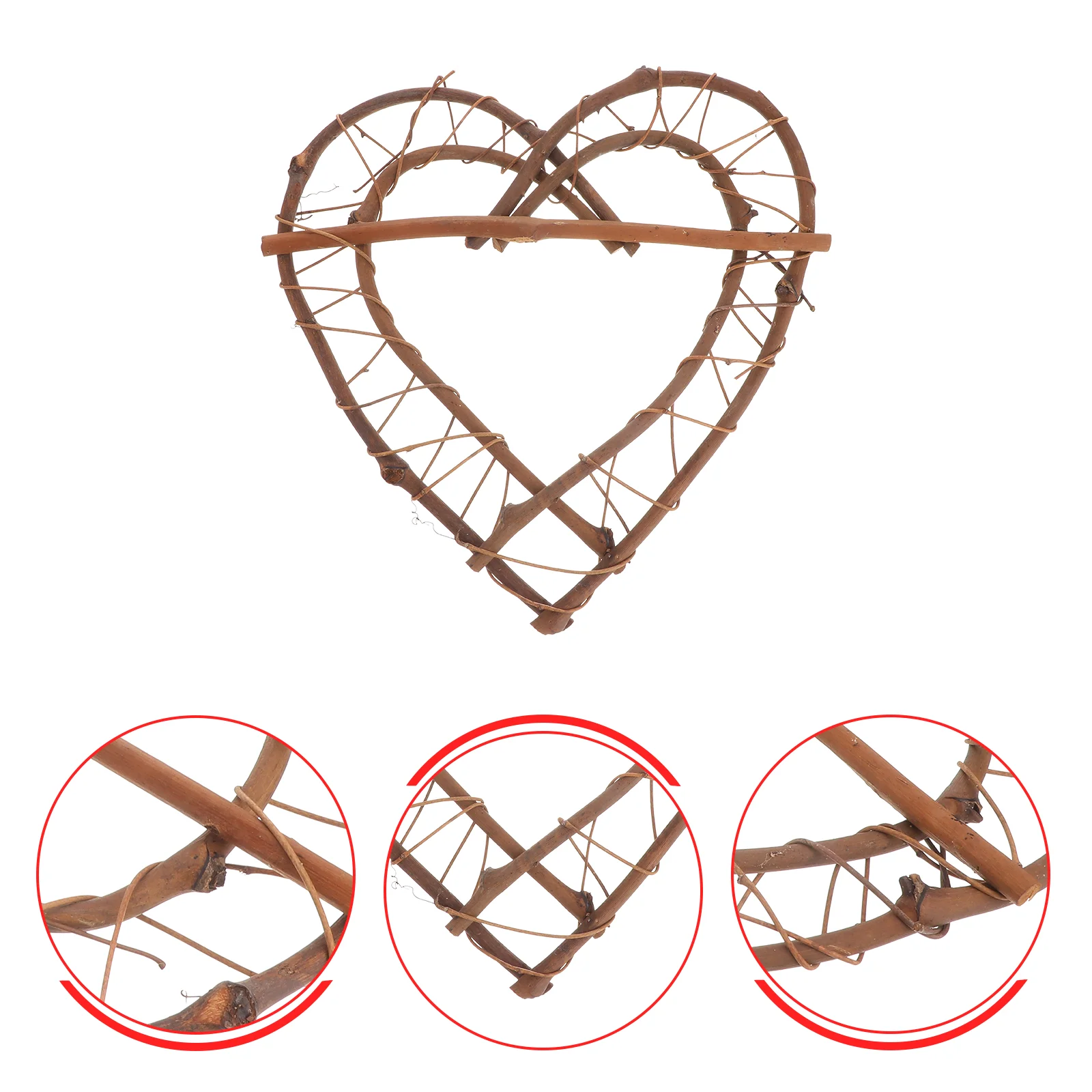 26 Cm Double Heart Shape Wreath Artificial Rattan Prop Grape Vines Warm Tip Decor Bamboo Natural