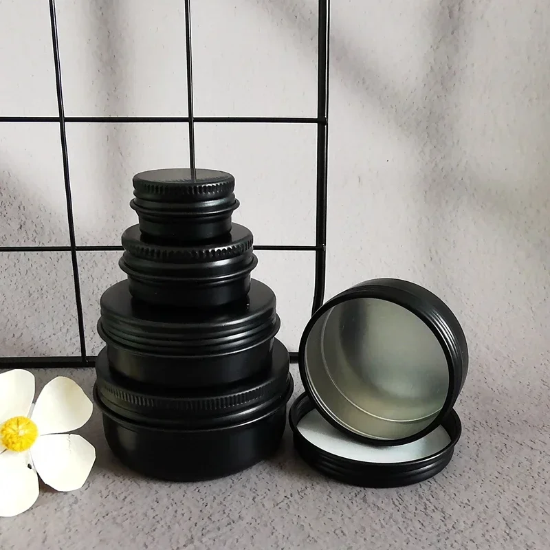 5/10/15/20/30/50/100/120/150/200/250g Aluminum Box Empty Lids Tin Cans Round Metal Ceam Jar Cosmetic Containers Black Wholesale