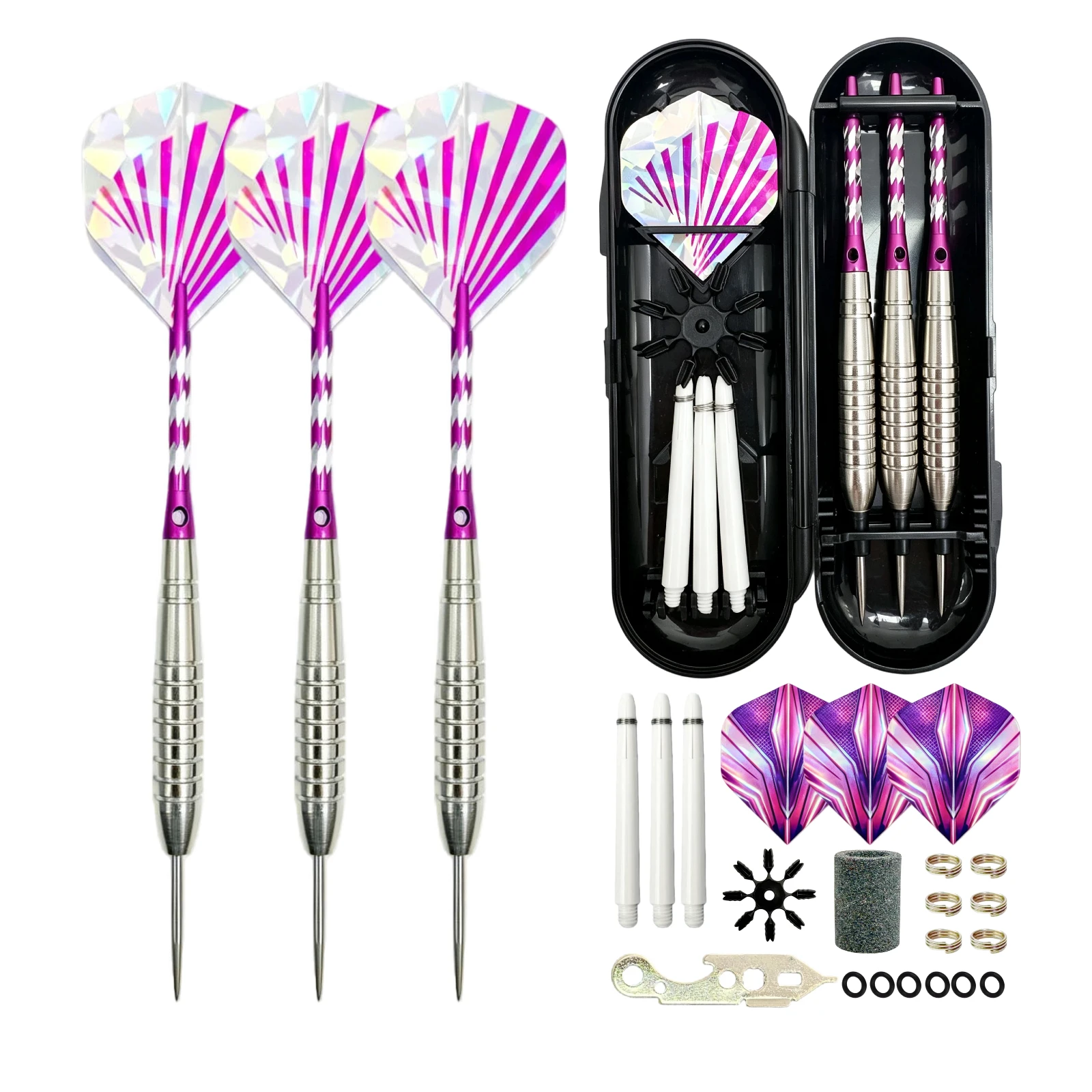 23g Professional Hard Dart Set, Iron Deep Groove anti Slip Dart Barrel, Multi-Faceted Precision Carved Aluminum Alloy Rod