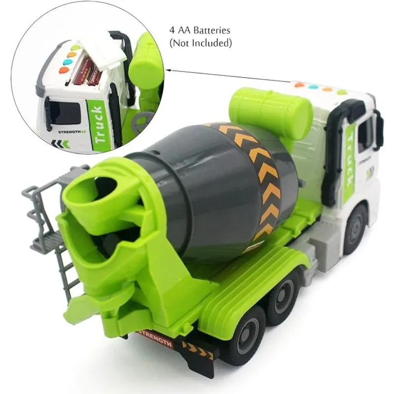 Large Simulation Children Engineering Vehicle Cement Mixer Truck Model Toy Push and Go Friction Powered Cars with Music & Light