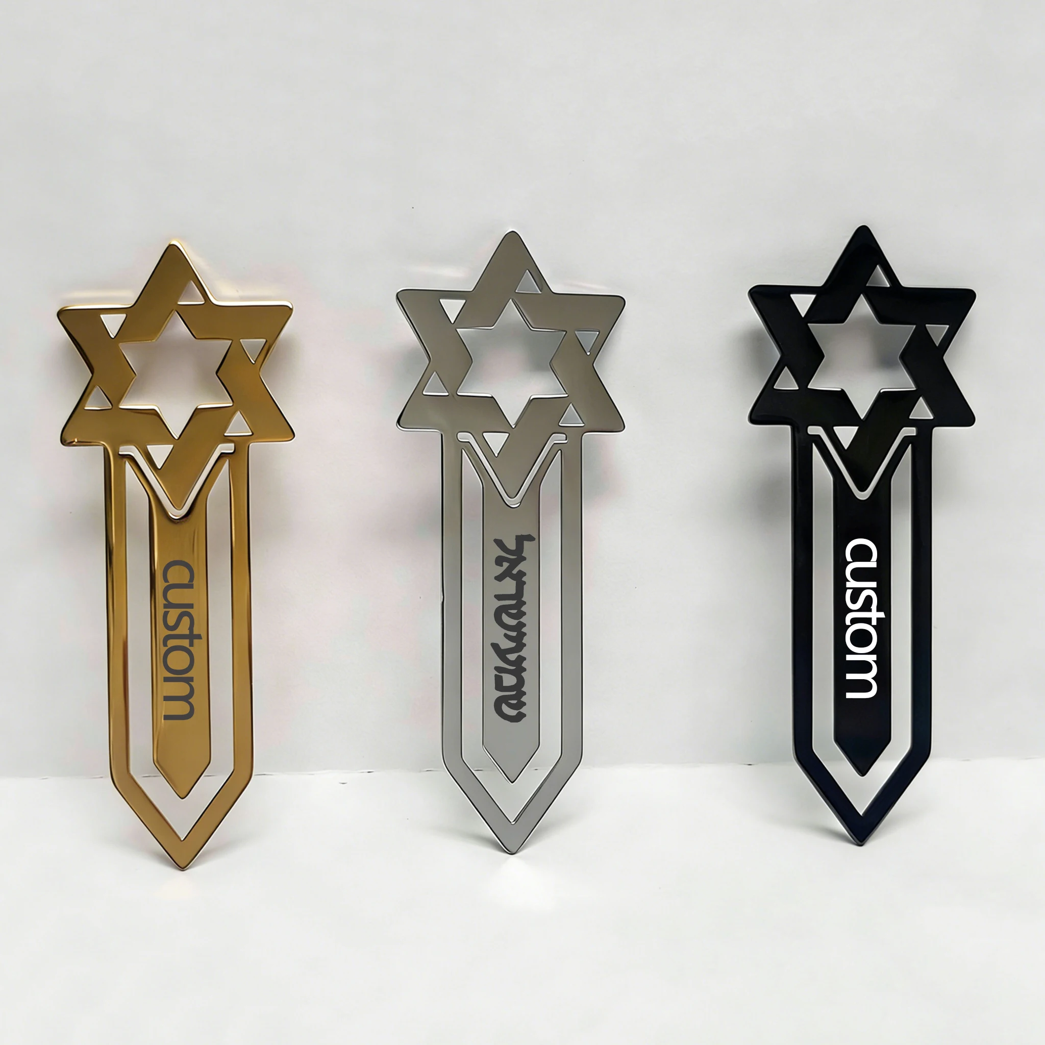 

Custom Star of David Bookmarks Engraved Text Logo Pendant Stainless Steel Jewelry Men Women Personalized Amulet Jewish Gifts