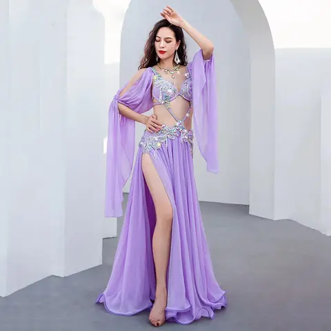 여성용 이집트 벨리 댄스 코스튬 세트, 팝송 공연, 동양 무용 의상, 그룹 경쟁 의상, 소매 포함