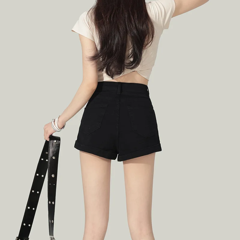 

Slimming High Waist Fashion A-Line Denim orts Elastic Summer Thin Women's Jeans orts White Small Size Cuffed Ultra-ort Pants