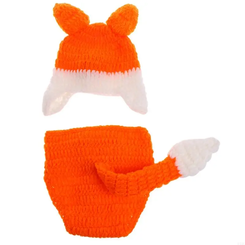 D55E 2 unids/set sombrero ganchillo pantalones accesorios fotografía para bebés 0 a 2 meses pantalones encantadores