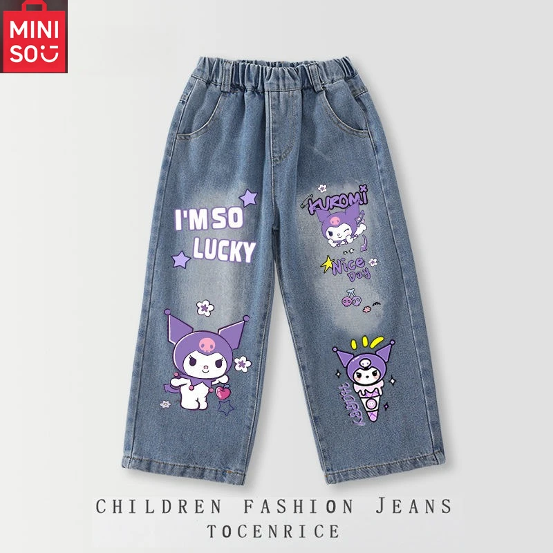 

Kawaii Teenagers Sanrio Autumn New Kuromi Melody Casual Jeans Girls Cartoon Anime Cinnamoroll Sweet Straight Leg Wide Leg Pants