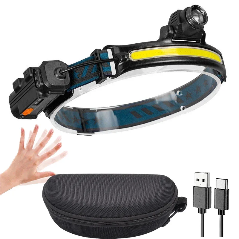 KDULIT XPG+COB Bewegungsmelder LED-Stirnlampe 6-Modus-Kopf-Taschenlampe 2000 mAh Eingebauter Akku Wiederaufladbare Angeln Camping Laterne Taschenlampe 3