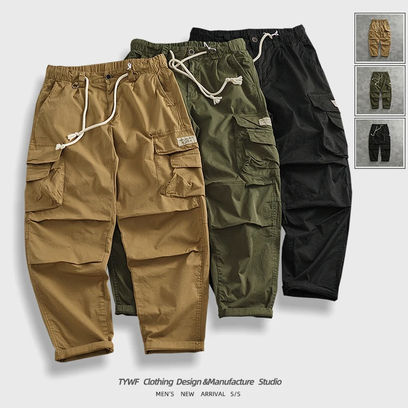 

Retro Japanese Sle Multi-ket Loose Comfortable Cotton Work Trousers Straight Leg Casual Long Pants Trendy Youthwear