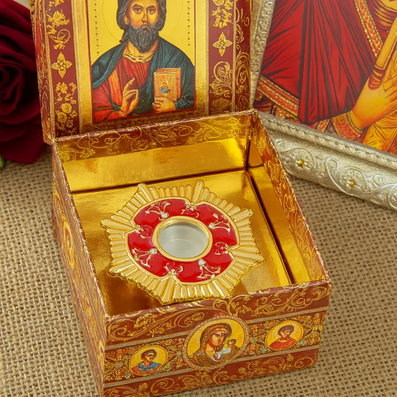

HTISOK Orthodox Jesus Cross Relic Chest – Religious Church Decoration with Crucifix Ornament for Holy Remembrance