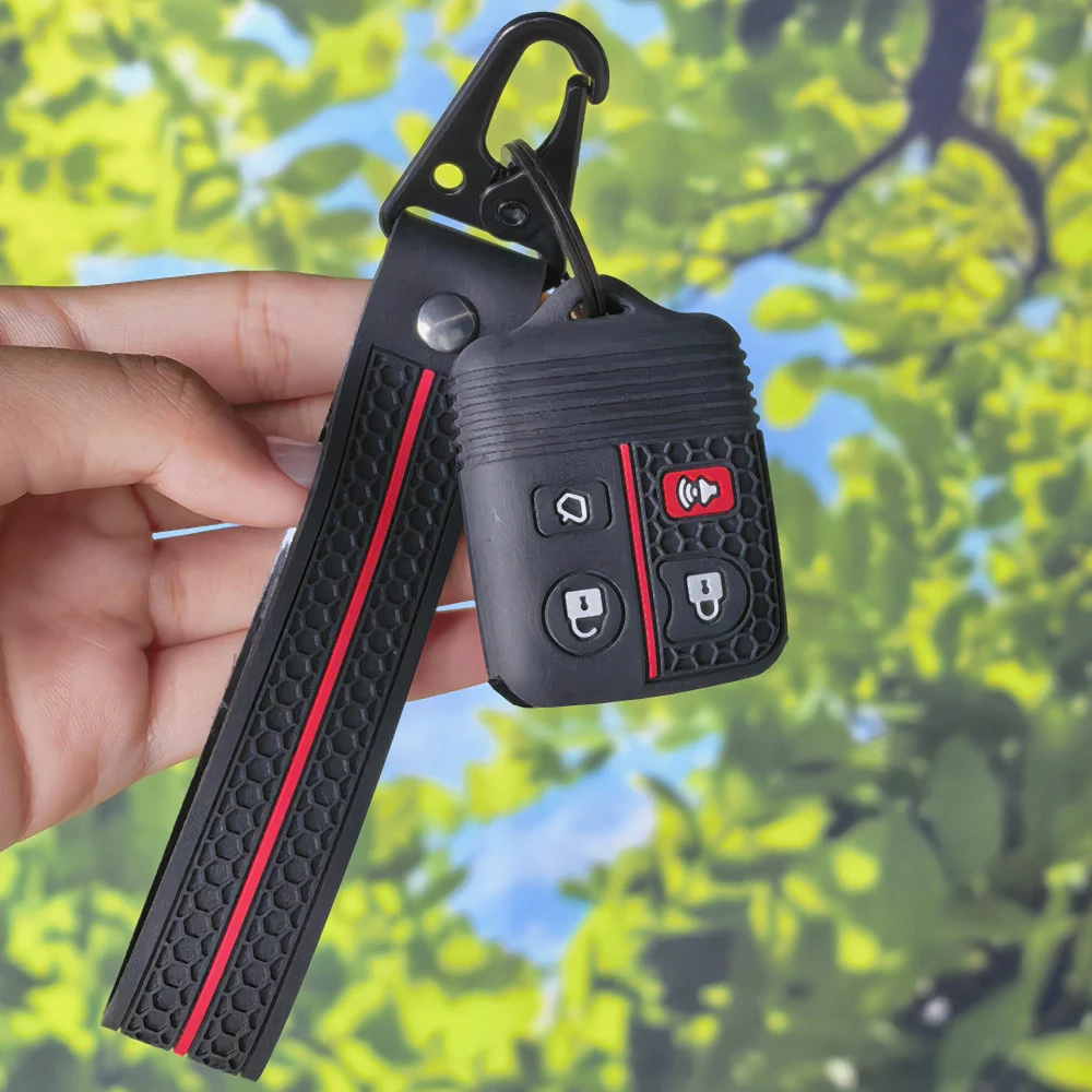 Honeycomb‑Grip 3/4 Buttons Silicone Key Fob Cover With Keychain Chain For Ford Focus Escape Mustang Explorer Lincoln Town Sport view 2