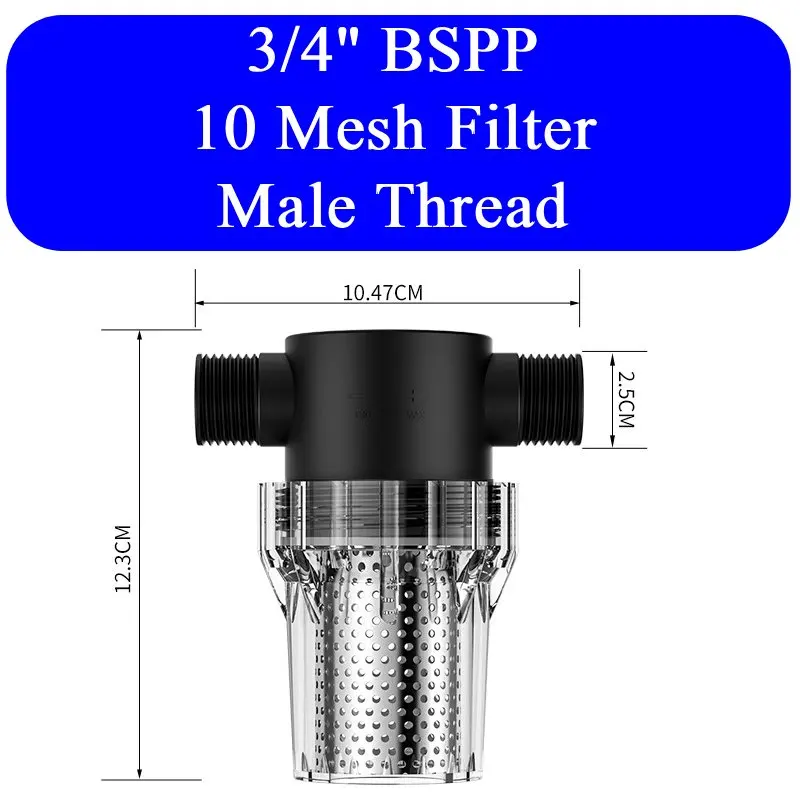 1/2" 3/4" 1" BSPP mannelijke schroefdraad, inbouwzeef voor water, 10-200 mesh, roestvrijstalen voorfilter voor waterpomp, hogedrukreiniger.