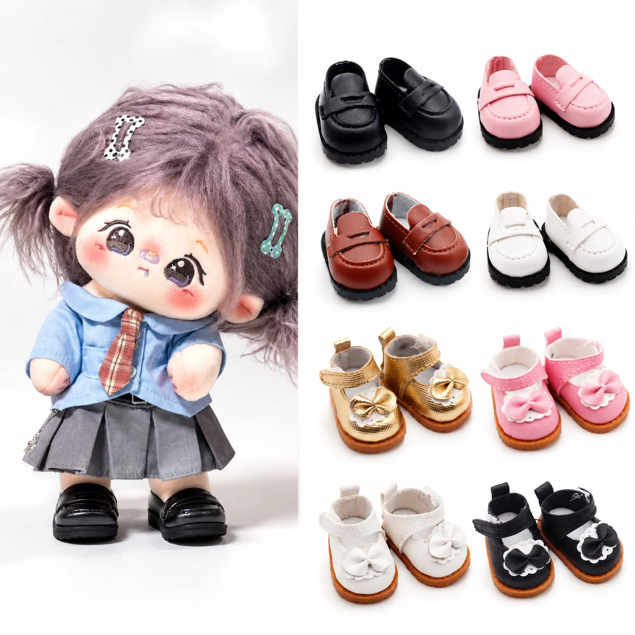 Cute Shoes for 10cm Cotton Doll Shoes Accessories Mini Doll's Shoes White Bow Shoes Princess Leather Shoes DIY Doll Toy for Girl