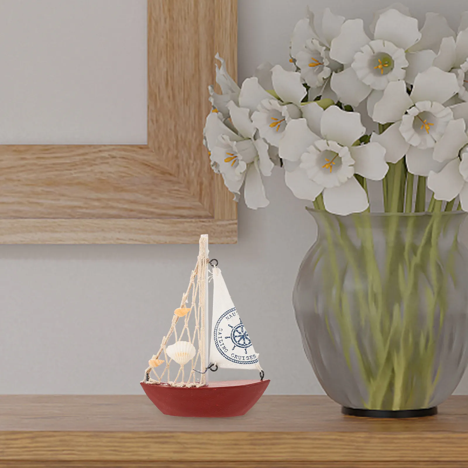 

Wooden Sailboat Nautical Decoration Elegant Mediterranean Style Sailing Boat Ornament for Home Desktop Party Coastal Theme
