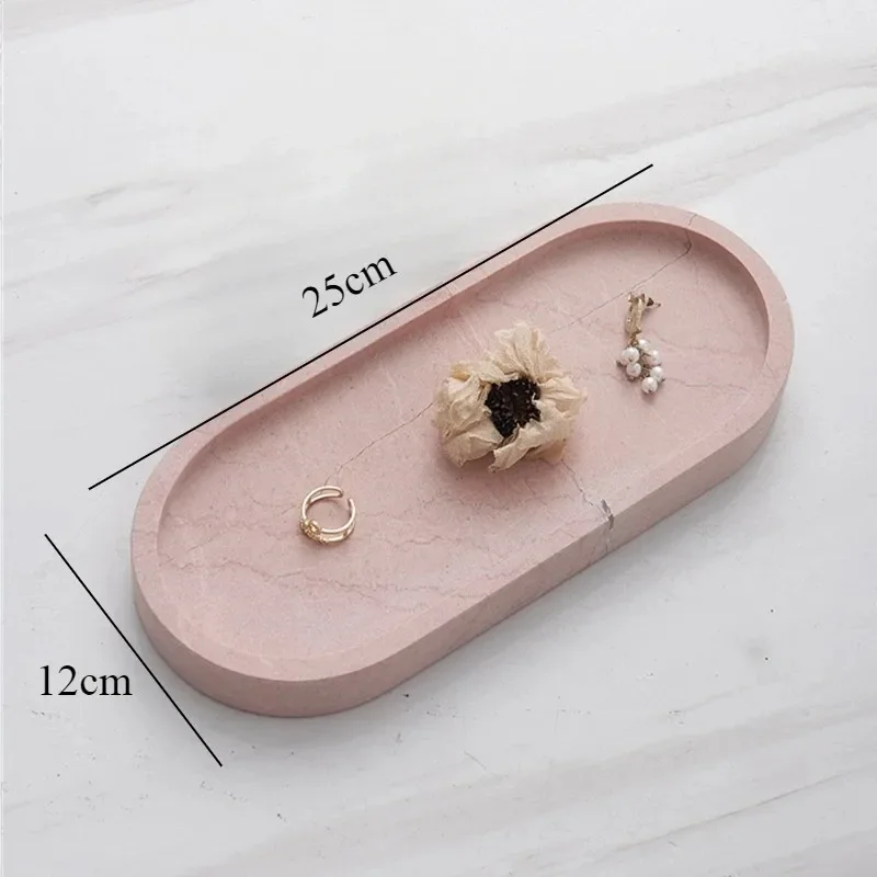 European style creative marble tray Light luxury rose pink trays decorative Jewelry key storage plate Bathroom storage tray