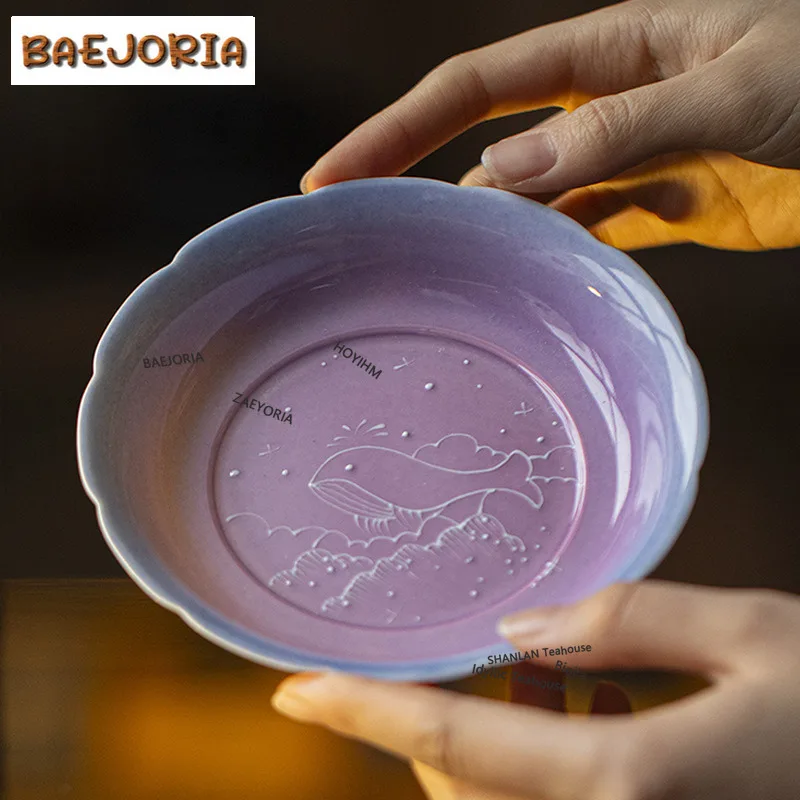 BAEJORIA Starry Sky Hand Painted Whale Arita Porcelain Pot Bearing Holder Elegant Dry Brew Table Tea Tray For Tea Supplies Gift