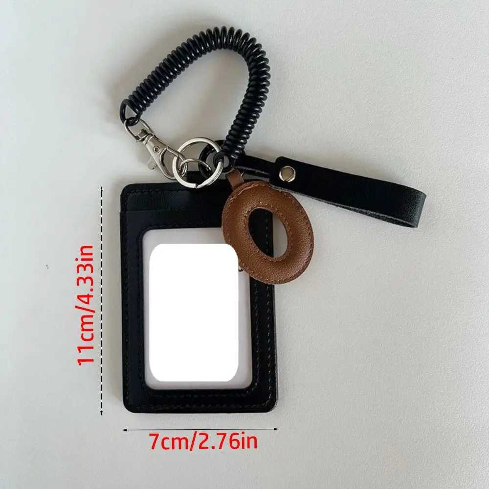 Tarjetero de cuero PU coreano con colgante de letra, funda protectora transparente para fotos, tarjetero de identificación