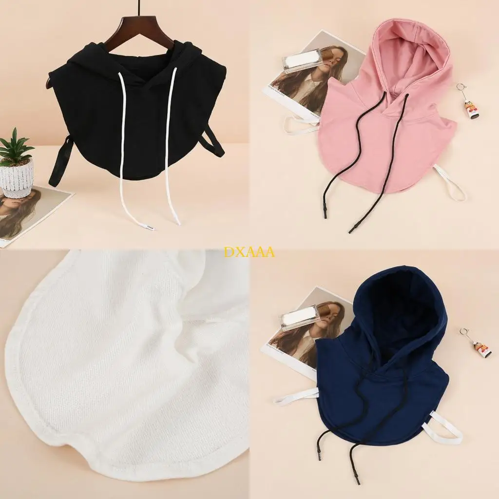 DXAA Unisex Hoodie Fake Collar Detachable Dickey Pullover Crop Top Harajuku Color Half Sweatshirt Neck Warmer with Hat