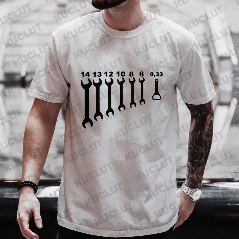 Men T-Shirts Vintage Screw Wrench Opener Mechanic Tops Car Fix Engineer Tee Short Sleeve Funny Graphic T Shirts Male Y2k Clothes