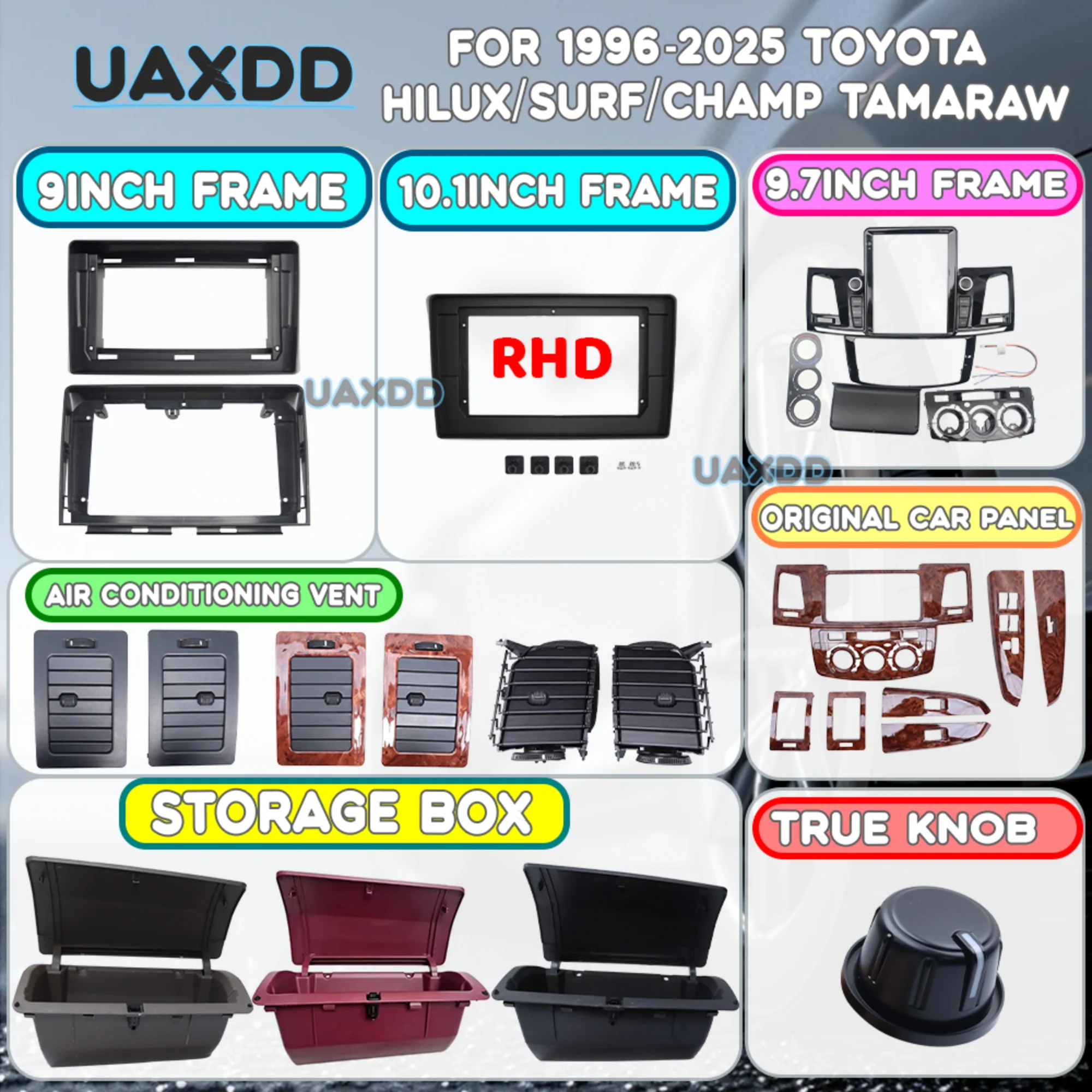 Multimedia Adapter FOR 1996-2025 Toyota Hilux Surf Champ Tamaraw 2 Din Car Kit Panel Center Radio Android Frame Fascia Dashboard