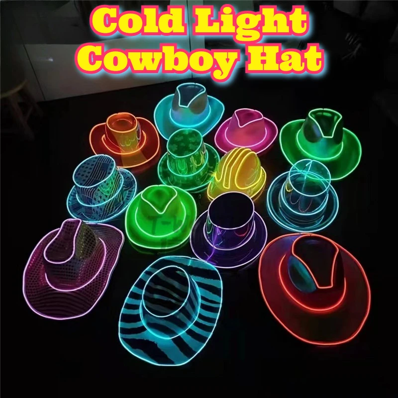 

Светодиодная ковбойская шляпа с подсветкой, прозрачный ПВХ с леопардовым принтом, Rave Party, Glow Club, фестиваль, электролюминесцентная проволока, крутой креативный