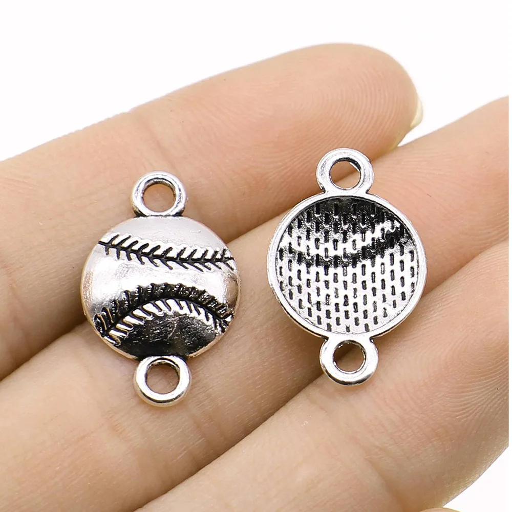 WYSIWYG 10pcs 14x22mm Antique Silver Color Baseball Connector Charms For DIY Jewelry Making
