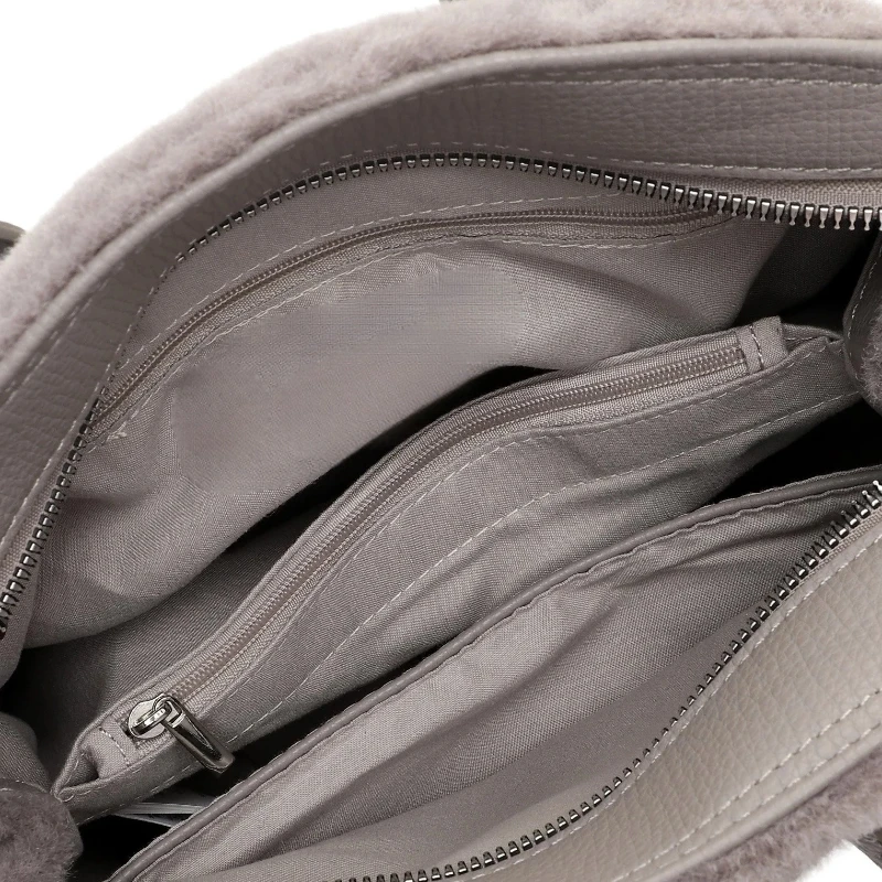 フェイクファー トートバッグ、高級デザイナーズ ショッパーバッグ レディース、ファッショントップハンドルバッグ クロスボディストラップ付き、女性用ショルダーハンドバッグ