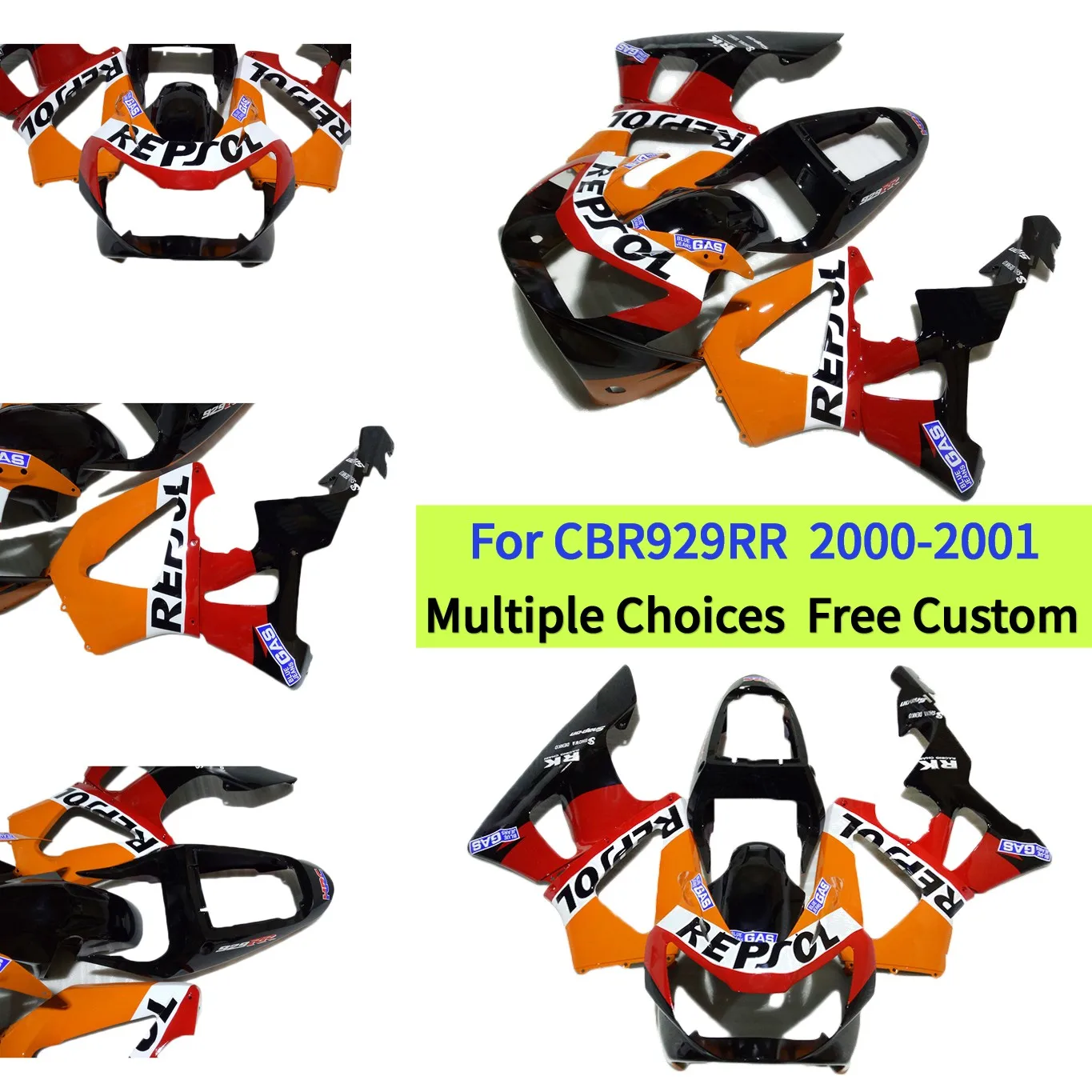 Kit de Carenado de Alta Calidad para HONDA CBR 929 RR 2000 2001 SC44 CBR929RR, Carrocería de Plástico ABS Inyectado |   Pintado por Repsol
