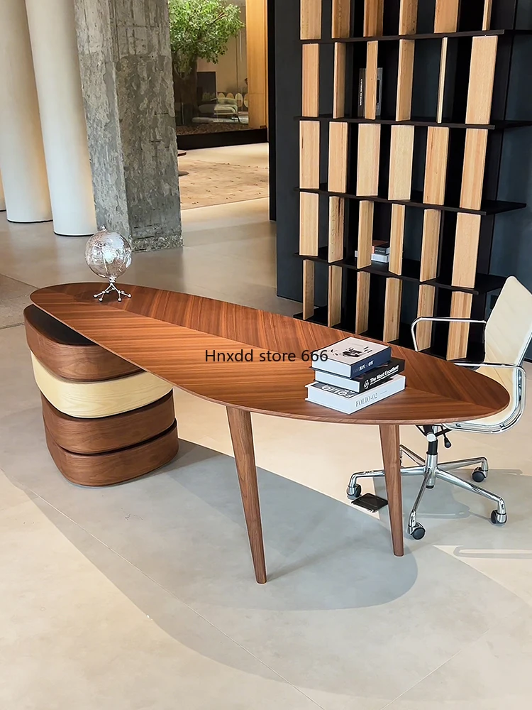 Italian minimalist walnut desk and chair combination