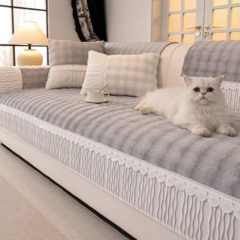 Winter Warm Plush Sofa Towel Mat Anti-scratch Patchwork Color Non-Slip Kids Cat Dog Pet Pad for Living Room Soft Couch Covers