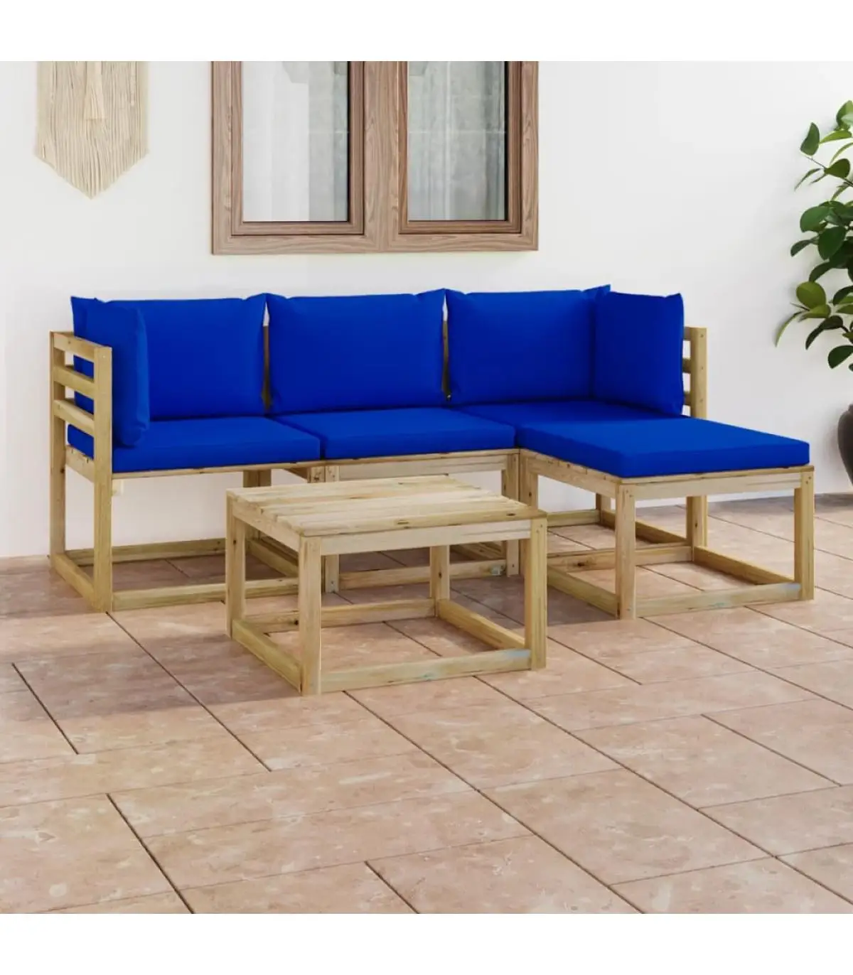 Garden Sets 5 Pieces Garden Furniture Set with Blue Cushions