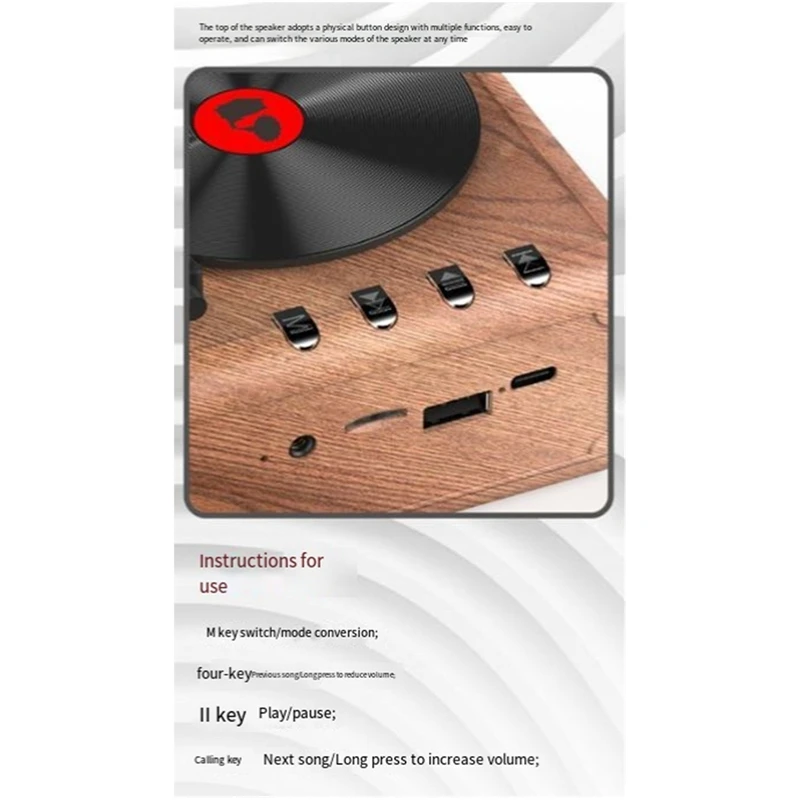 Orador portátil retro do bluetooth, subwoofer, caixa sadia para o escritório, exterior, jogador home, durável