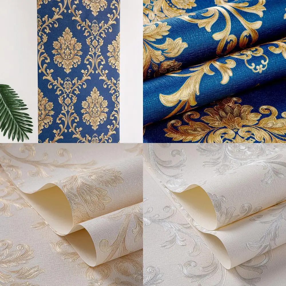 Navy Blue 3D European Large Flower Wallpaper for Living Room Dining Room Hotel Beauty Salon Luxury Embossed Palace Style Vintage