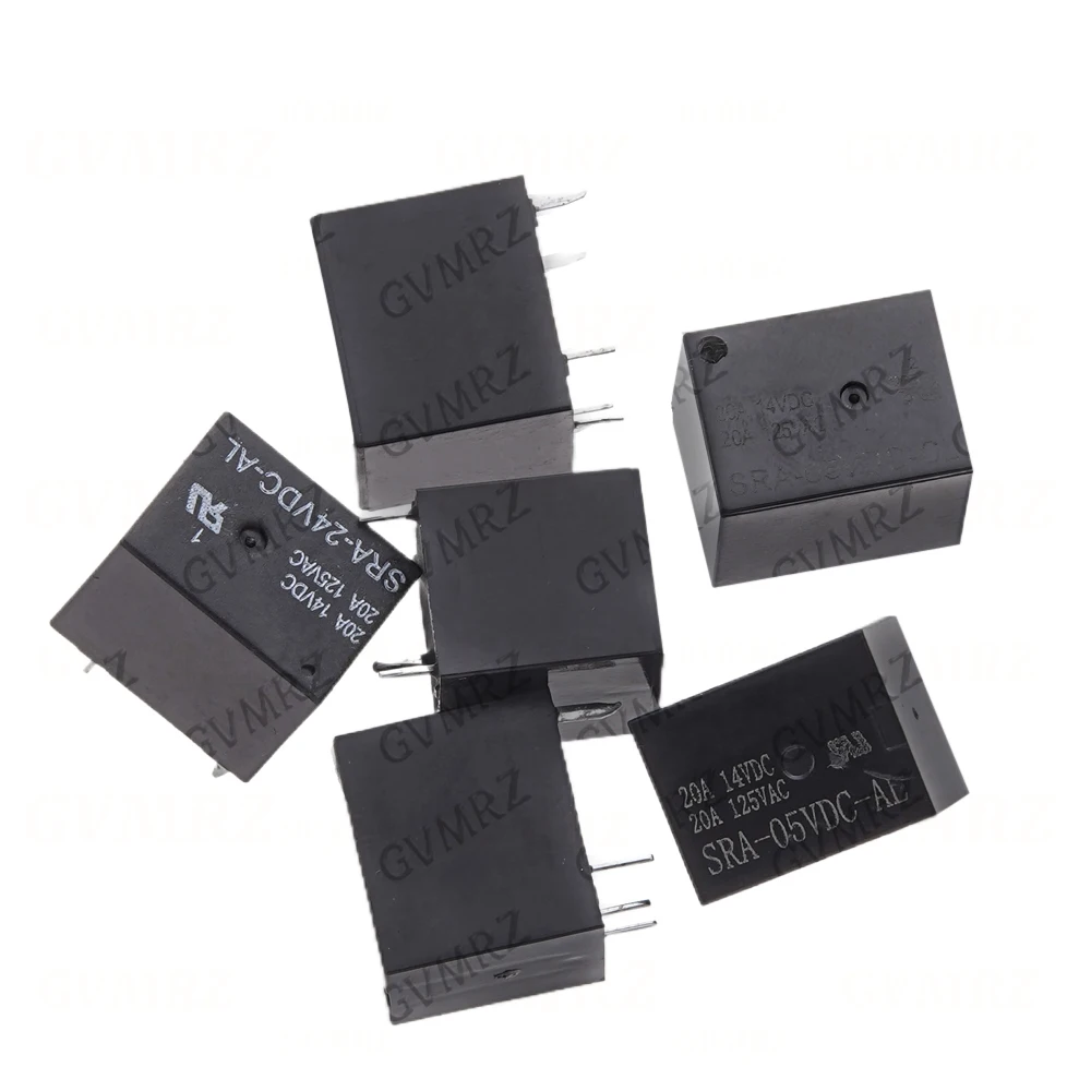 5PCS DC Power Relay SRA-05VDC-AL SRA-12VDC-CL SRA-24VDC-CL 5V 12V 24V 20A  4Pin 5Pin PCB Type Black Automobile Relay In Stock