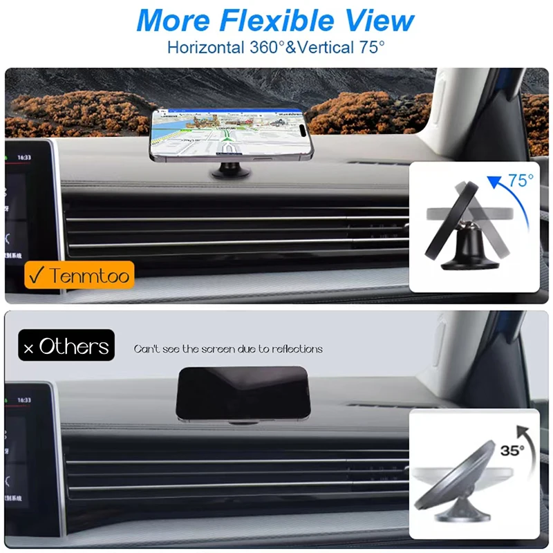 Tenmtoo for MagSafe Car Holder 360° Rotation Magnetic Phone Holder for Car Dashboard All-Metal Car Phone Holder Fits iPhone 15