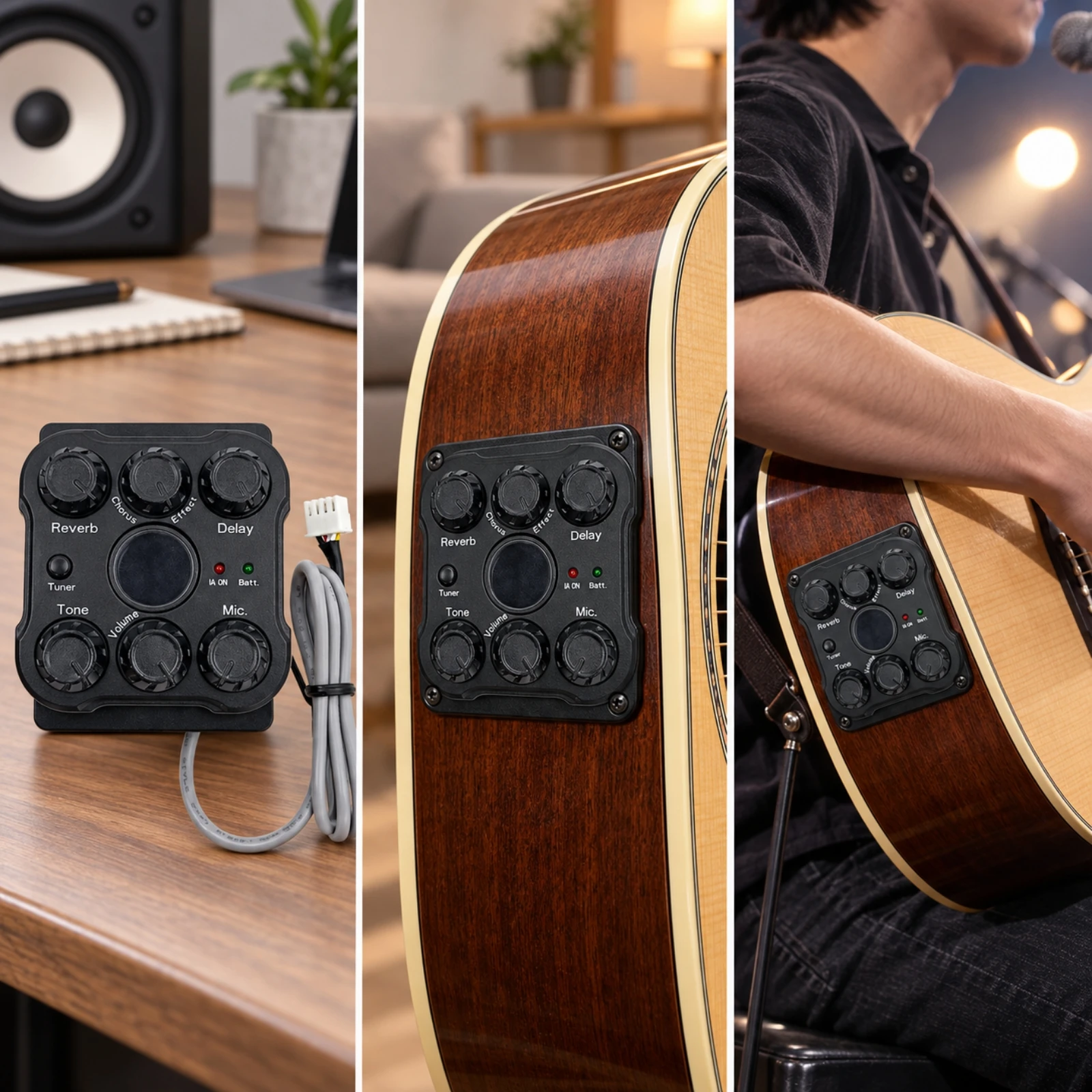 Acoustic Guitar Pickup and Preamp Assembly Battery-Powered Acoustic Guitar Pickup with Tuner Versatile Long-Lasting