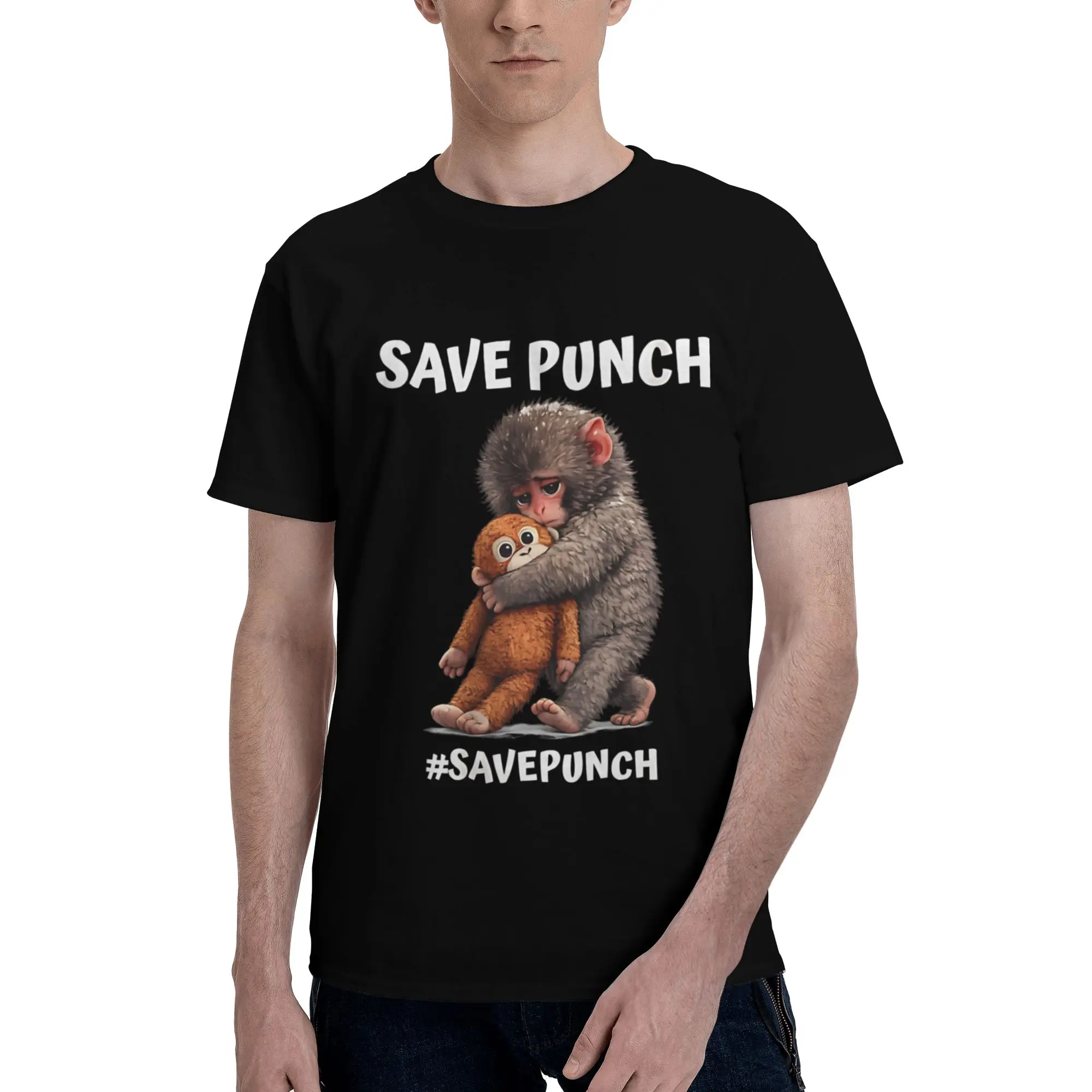 Save Punch Monkey Men T Shirt Protection Animal  Creative Tee Shirt Short Sleeve Round Neck Cotton Adult Clothing T-Shirt