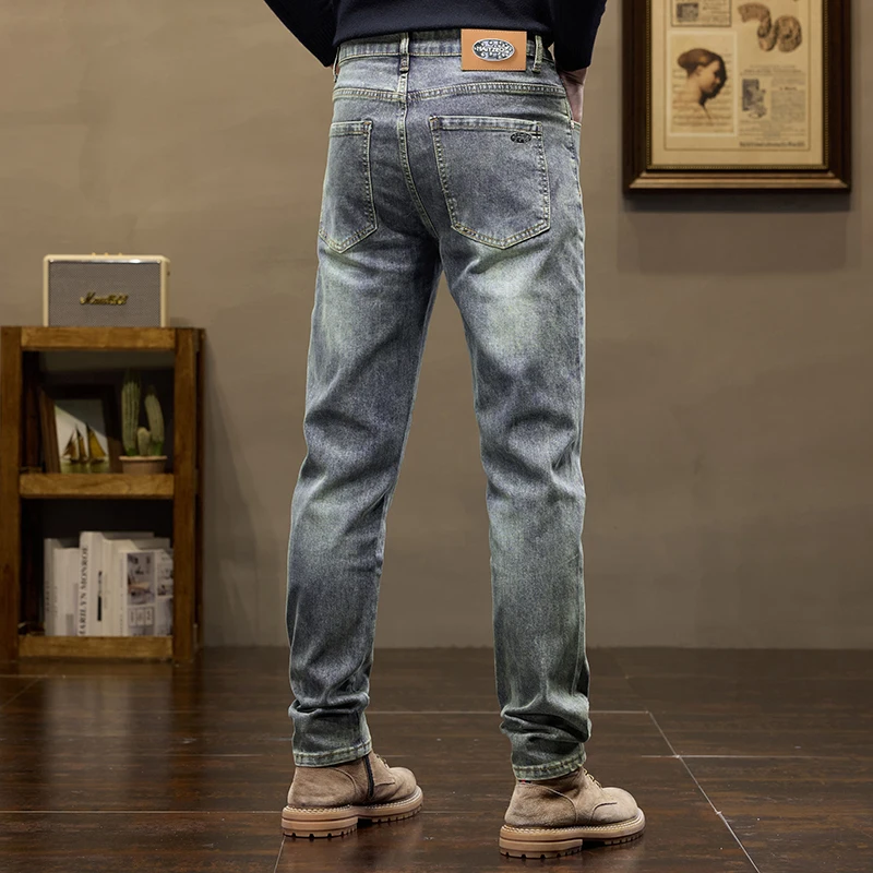 2024 Fall New Men's Cotton Stretch Slim Jeans Straight Version Business Fashion Denim Pants Vintage Blue Brand Trousers Black