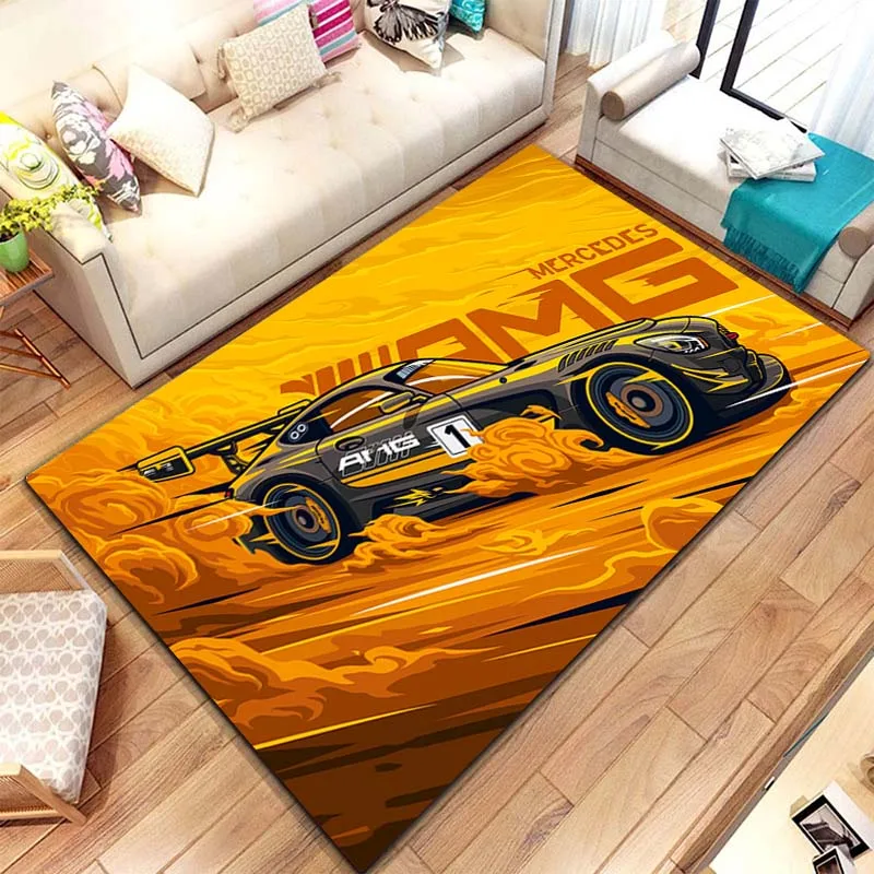 LARGE SIZE Racing Car Pattern Artwork Rug Bedroom Living Room Cool Carpet for Kitchen Floor Mat Home Decor Non-Slip Floor Pad