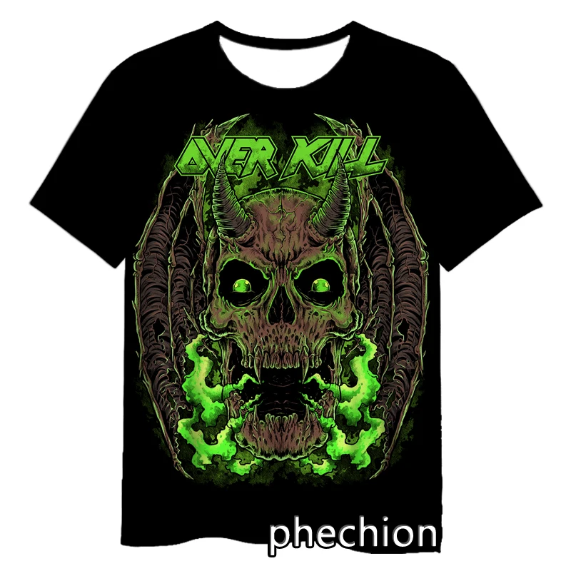 Phechion-Camiseta de manga corta para hombre y mujer, camisa informal con estampado 3D de banda Overkill, Hip Hop, de verano, S215